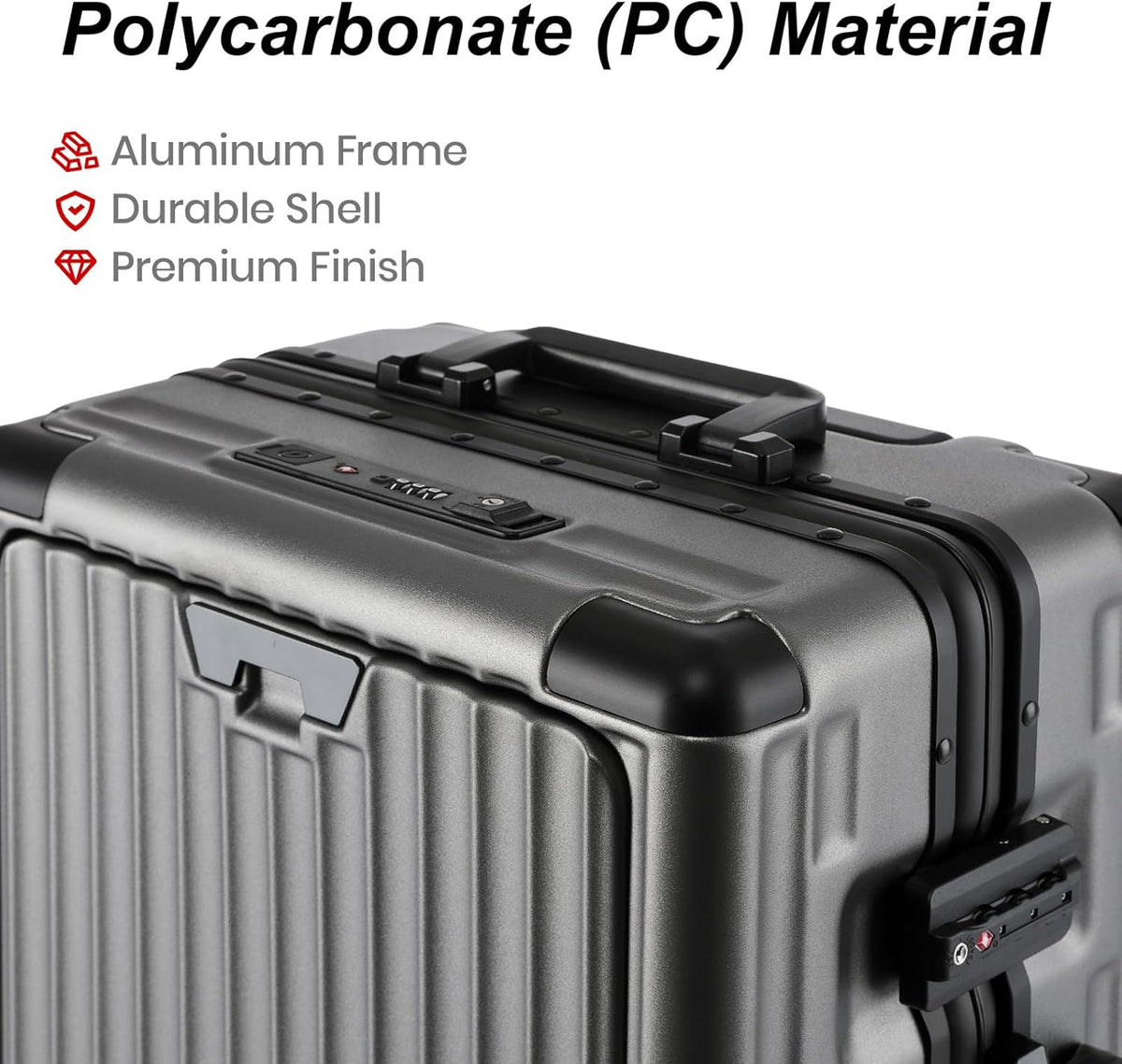 20 Inch Aluminium Frame Carry On 22x14x9 Airline Approved With compartment, Zipperless Hard Shell Travel Suitcase with TSA Approved Cup Holder USB Port Holder for Women Men,Grey