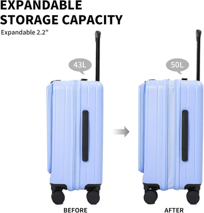 20 Inch Aluminium Frame Carry On 22x14x9 Airline Approved With compartment, Zipperless Hard Shell Travel Suitcase with TSA Approved Cup Holder USB Port Holder for Women Men,Grey