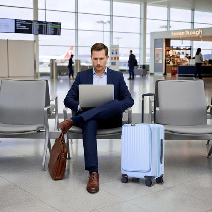 20 Inch Aluminium Frame Carry On 22x14x9 Airline Approved With compartment, Zipperless Hard Shell Travel Suitcase with TSA Approved Cup Holder USB Port Holder for Women Men,Grey