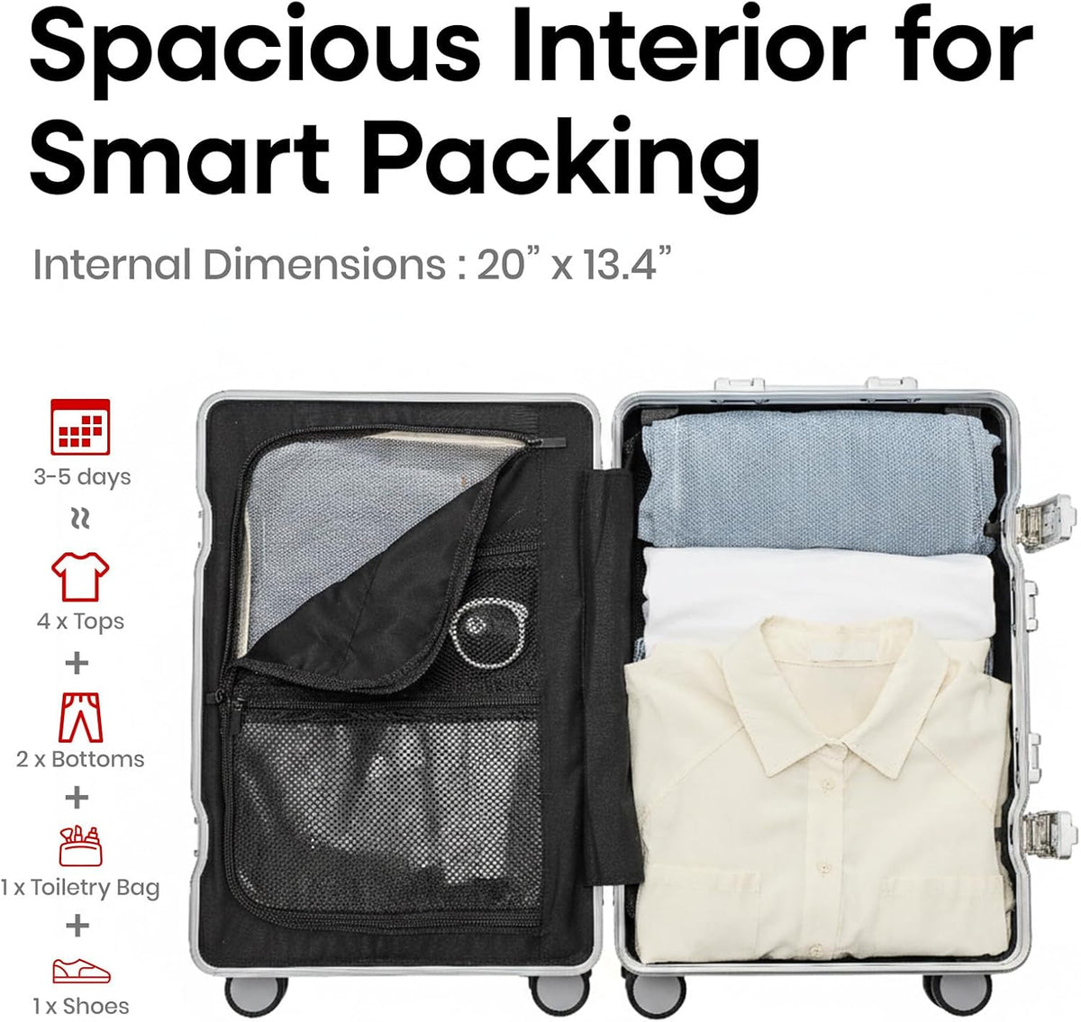 20 Inch Aluminium Frame Carry On 22x14x9 Airline Approved With compartment, Zipperless Hard Shell Travel Suitcase with TSA Approved Cup Holder USB Port Holder for Women Men,Grey