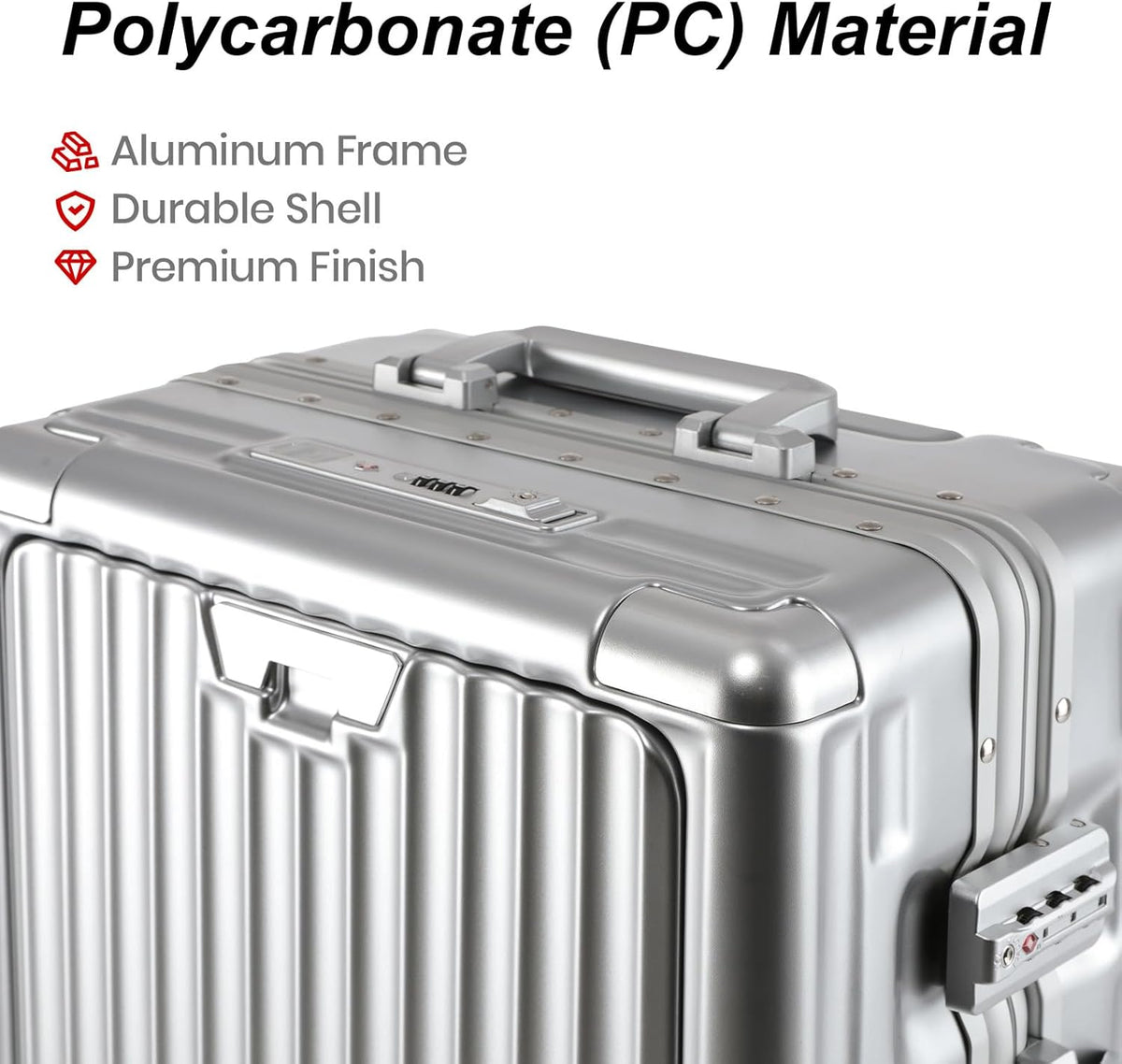 20 Inch Aluminium Frame Carry On 22x14x9 Airline Approved With compartment, Zipperless Hard Shell Travel Suitcase with TSA Approved Cup Holder USB Port Holder for Women Men,Grey