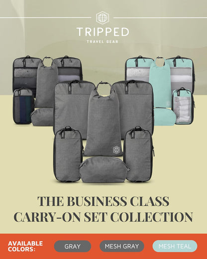 Compression Packing Cubes for Travel by TRIPPED – 6-Piece Premium Set with Laundry & Shoe Bag, Space Saving Travel Organizer Bags for Suitcase & Carry-On Luggage (Grey Mesh)