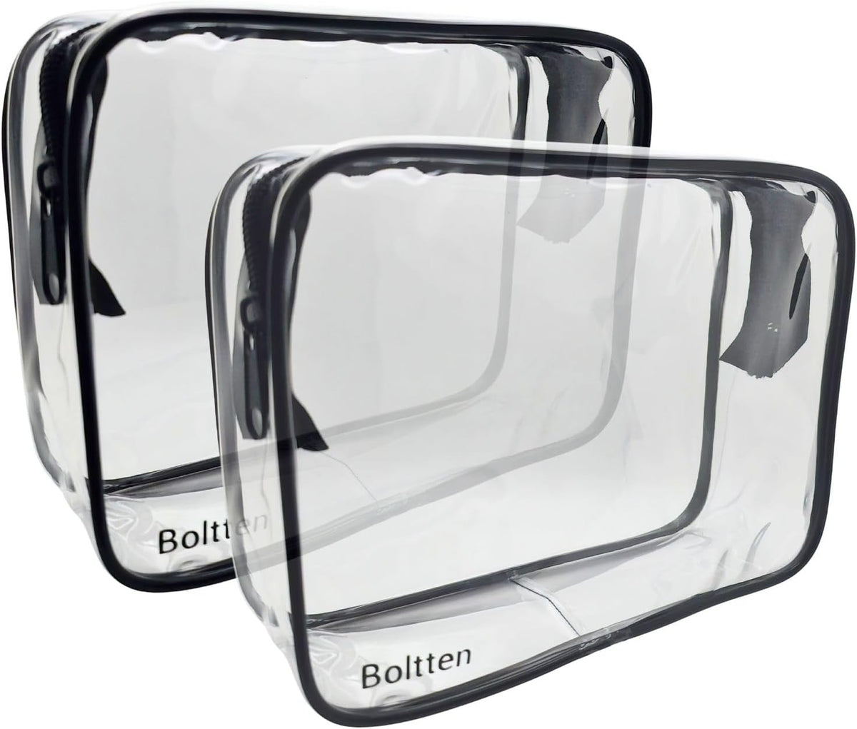 TSA Approved Clear Toiletry Bag 2-Pack, Quart Size Travel Cosmetic & Makeup Bags, Carry-On Airport Compliant