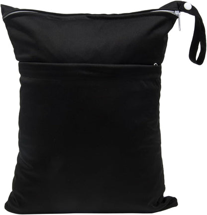 Wet Dry Bag for Baby Cloth Diapers, Waterproof Reusable with Two Zippered Pockets Travel Beach Pool Soiled Baby Items Yoga Gym Bag for Swimsuits or Wet Clothes (Navy Blue)