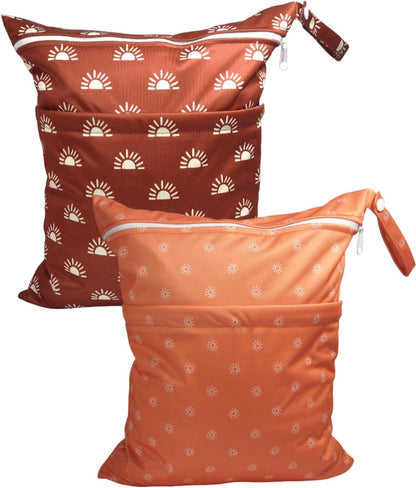 Wet Dry Bag for Baby Cloth Diapers, Waterproof Reusable with Two Zippered Pockets Travel Beach Pool Soiled Baby Items Yoga Gym Bag for Swimsuits or Wet Clothes (Navy Blue)