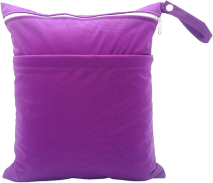 Wet Dry Bag for Baby Cloth Diapers, Waterproof Reusable with Two Zippered Pockets Travel Beach Pool Soiled Baby Items Yoga Gym Bag for Swimsuits or Wet Clothes (Navy Blue)