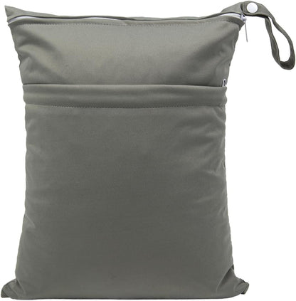 Wet Dry Bag for Baby Cloth Diapers, Waterproof Reusable with Two Zippered Pockets Travel Beach Pool Soiled Baby Items Yoga Gym Bag for Swimsuits or Wet Clothes (Navy Blue)