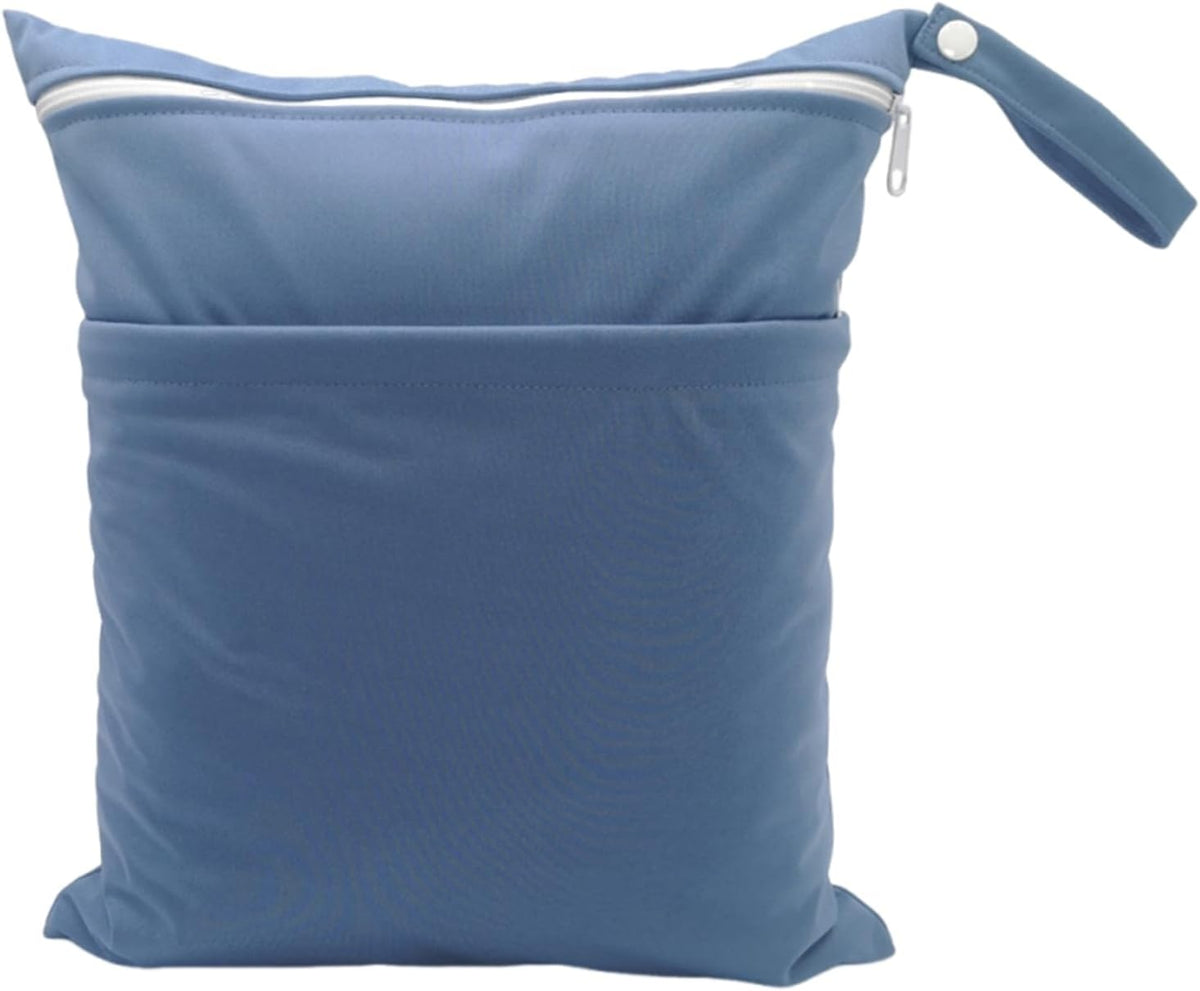 Wet Dry Bag for Baby Cloth Diapers, Waterproof Reusable with Two Zippered Pockets Travel Beach Pool Soiled Baby Items Yoga Gym Bag for Swimsuits or Wet Clothes (Navy Blue)