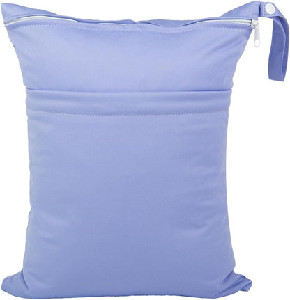 Wet Dry Bag for Baby Cloth Diapers, Waterproof Reusable with Two Zippered Pockets Travel Beach Pool Soiled Baby Items Yoga Gym Bag for Swimsuits or Wet Clothes (Navy Blue)