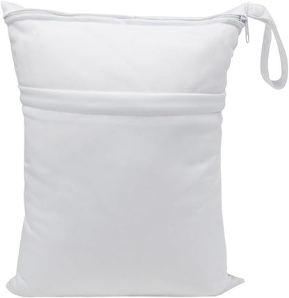 Wet Dry Bag for Baby Cloth Diapers, Waterproof Reusable with Two Zippered Pockets Travel Beach Pool Soiled Baby Items Yoga Gym Bag for Swimsuits or Wet Clothes (Navy Blue)
