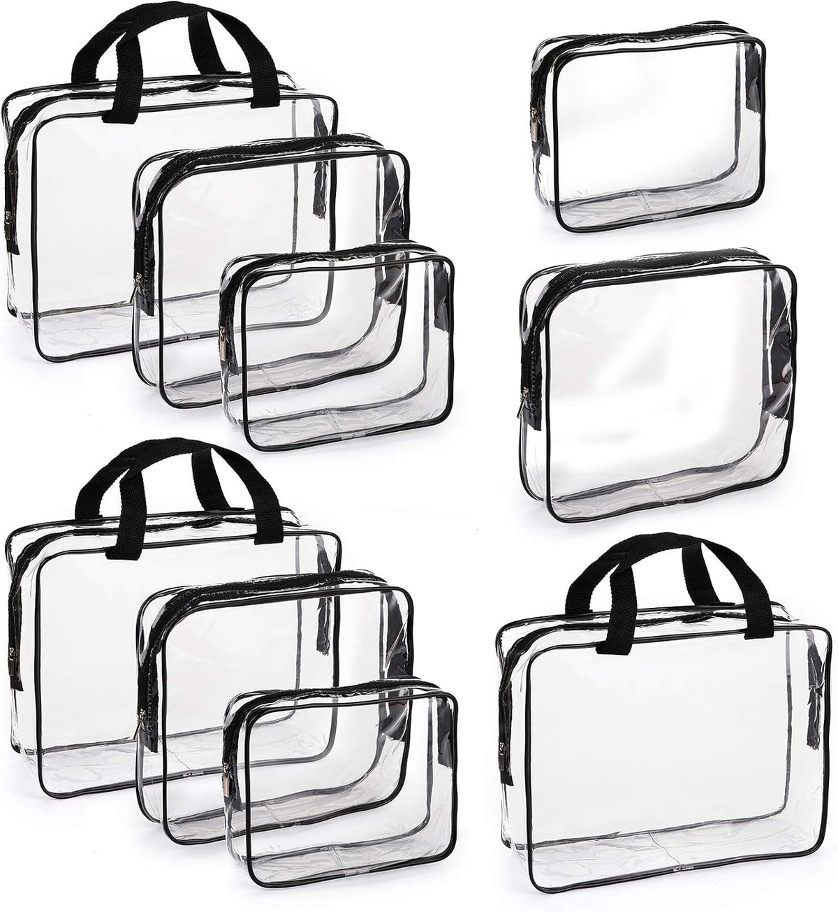 Set of 9 Clear Makeup Bags, TSA Approved Clear Toiletry Bag Set, Waterproof PVC with Zipper Handle Portable Travel Luggage Pouch