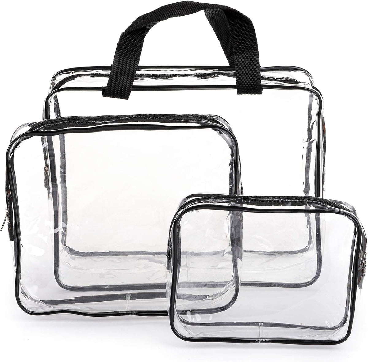 Set of 9 Clear Makeup Bags, TSA Approved Clear Toiletry Bag Set, Waterproof PVC with Zipper Handle Portable Travel Luggage Pouch
