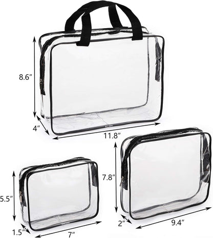 Set of 9 Clear Makeup Bags, TSA Approved Clear Toiletry Bag Set, Waterproof PVC with Zipper Handle Portable Travel Luggage Pouch
