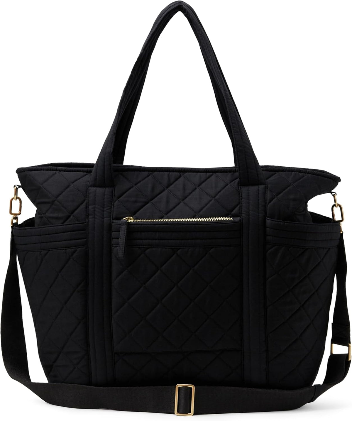Women's Quilted Cotton Travel Tote Bag, Black, One Size
