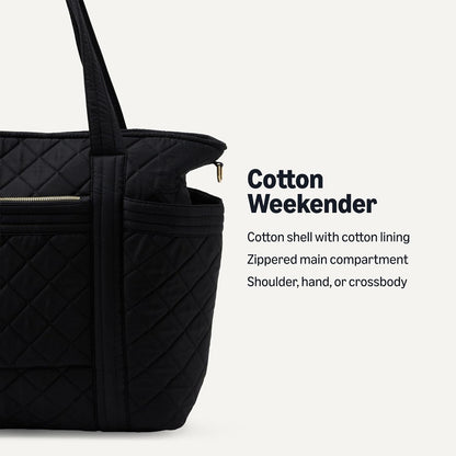 Women's Quilted Cotton Travel Tote Bag, Black, One Size