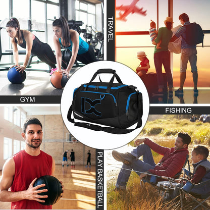 Sports Gym Bag， Travel Duffel Bag with Dry Wet Pocket And Shoe CompartmentFor Women and Men，40L/55L Fitness Waterproof Weekender Bag For Swim Sports Travel Working Out (Black white, 40L)