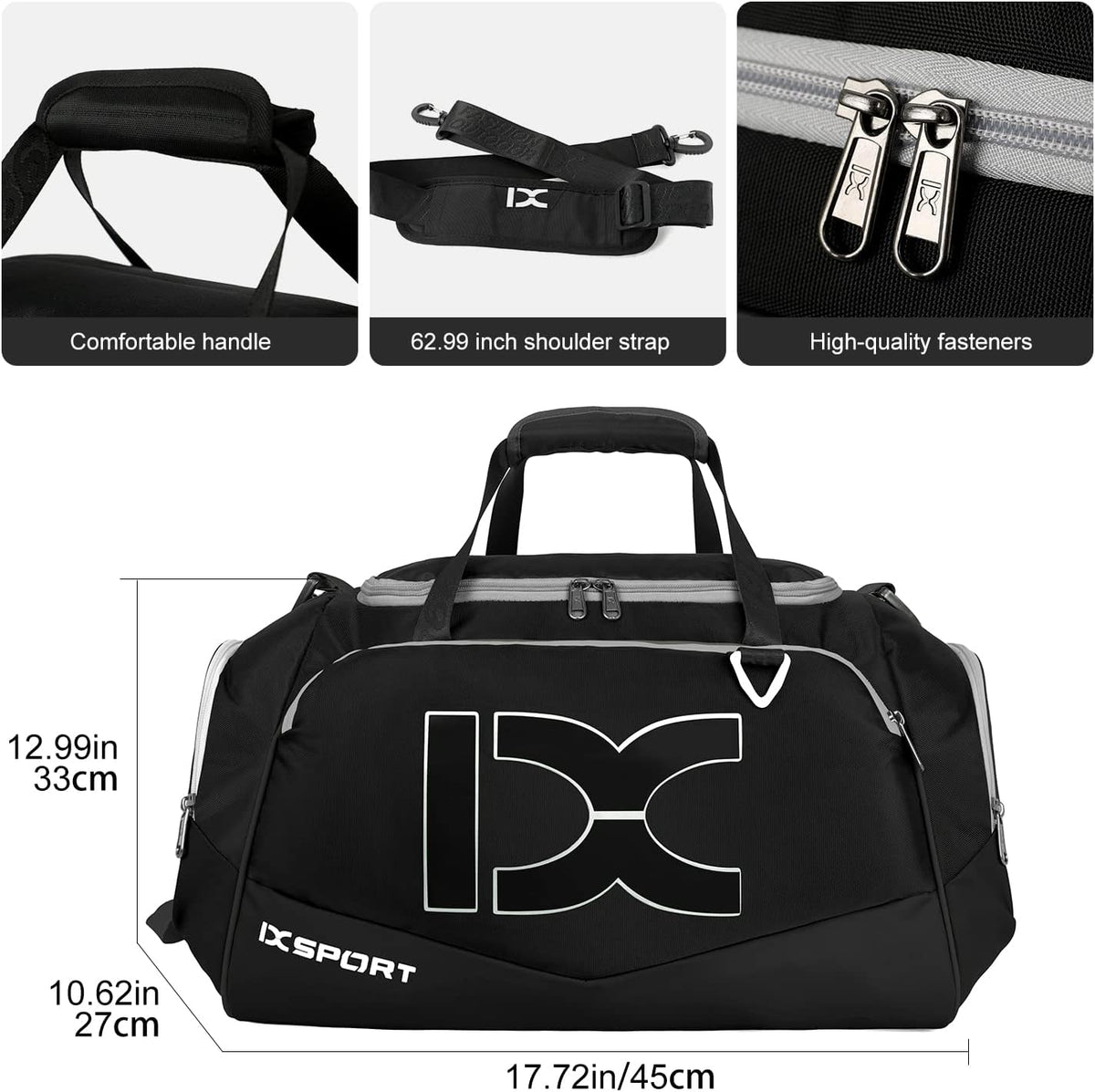 Sports Gym Bag， Travel Duffel Bag with Dry Wet Pocket And Shoe CompartmentFor Women and Men，40L/55L Fitness Waterproof Weekender Bag For Swim Sports Travel Working Out (Black white, 40L)