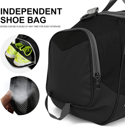 Sports Gym Bag， Travel Duffel Bag with Dry Wet Pocket And Shoe CompartmentFor Women and Men，40L/55L Fitness Waterproof Weekender Bag For Swim Sports Travel Working Out (Black white, 40L)