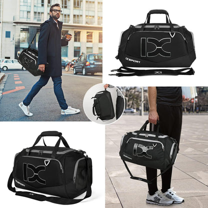 Sports Gym Bag， Travel Duffel Bag with Dry Wet Pocket And Shoe CompartmentFor Women and Men，40L/55L Fitness Waterproof Weekender Bag For Swim Sports Travel Working Out (Black white, 40L)