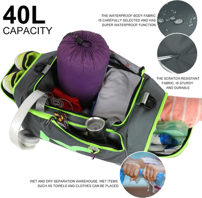 Sports Gym Bag， Travel Duffel Bag with Dry Wet Pocket And Shoe CompartmentFor Women and Men，40L/55L Fitness Waterproof Weekender Bag For Swim Sports Travel Working Out (Black white, 40L)