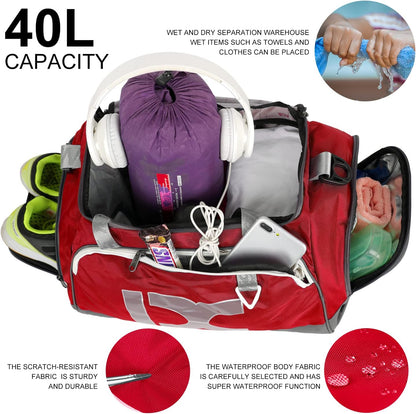 Sports Gym Bag， Travel Duffel Bag with Dry Wet Pocket And Shoe CompartmentFor Women and Men，40L/55L Fitness Waterproof Weekender Bag For Swim Sports Travel Working Out (Black white, 40L)