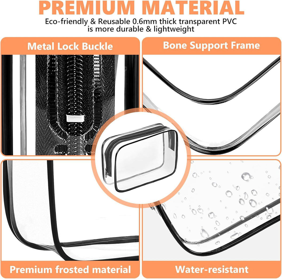 Clear Makeup Bag,Portable Travel Toiletry Bags with Zipper, TSA Approved Clear Organizer Bags, PVC Cosmetic Pouch for Airport Airline Compliant