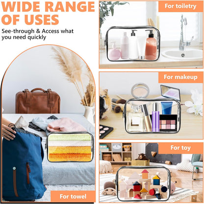 Clear Makeup Bag,Portable Travel Toiletry Bags with Zipper, TSA Approved Clear Organizer Bags, PVC Cosmetic Pouch for Airport Airline Compliant