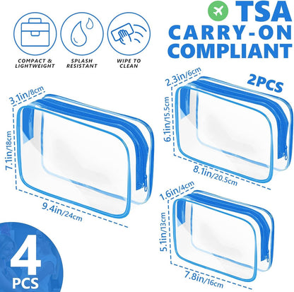 Clear Makeup Bag,Portable Travel Toiletry Bags with Zipper, TSA Approved Clear Organizer Bags, PVC Cosmetic Pouch for Airport Airline Compliant