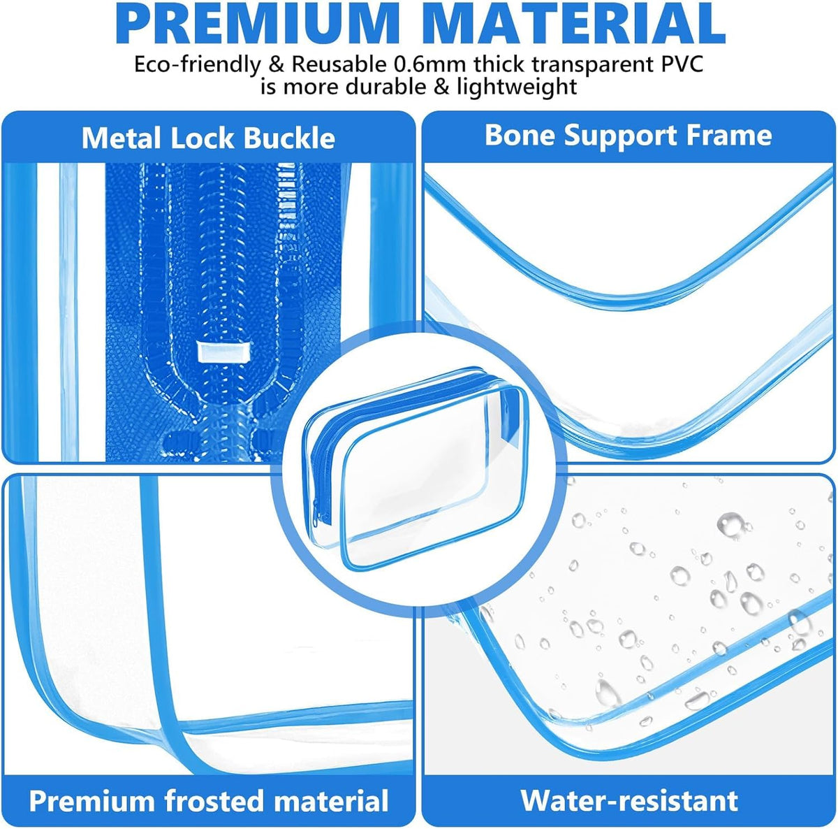 Clear Makeup Bag,Portable Travel Toiletry Bags with Zipper, TSA Approved Clear Organizer Bags, PVC Cosmetic Pouch for Airport Airline Compliant