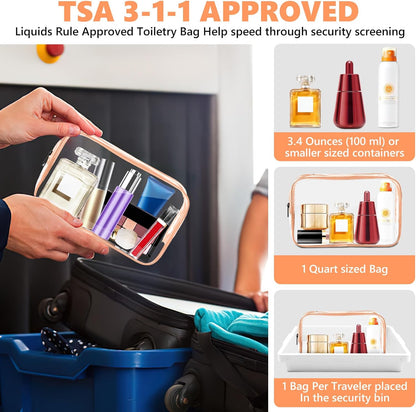 Clear Makeup Bag,Portable Travel Toiletry Bags with Zipper, TSA Approved Clear Organizer Bags, PVC Cosmetic Pouch for Airport Airline Compliant