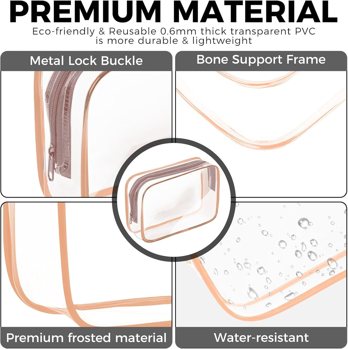 Clear Makeup Bag,Portable Travel Toiletry Bags with Zipper, TSA Approved Clear Organizer Bags, PVC Cosmetic Pouch for Airport Airline Compliant
