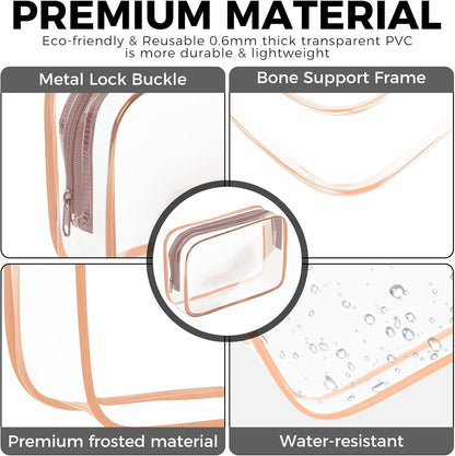 Clear Makeup Bag,Portable Travel Toiletry Bags with Zipper, TSA Approved Clear Organizer Bags, PVC Cosmetic Pouch for Airport Airline Compliant