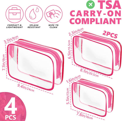 Clear Makeup Bag,Portable Travel Toiletry Bags with Zipper, TSA Approved Clear Organizer Bags, PVC Cosmetic Pouch for Airport Airline Compliant