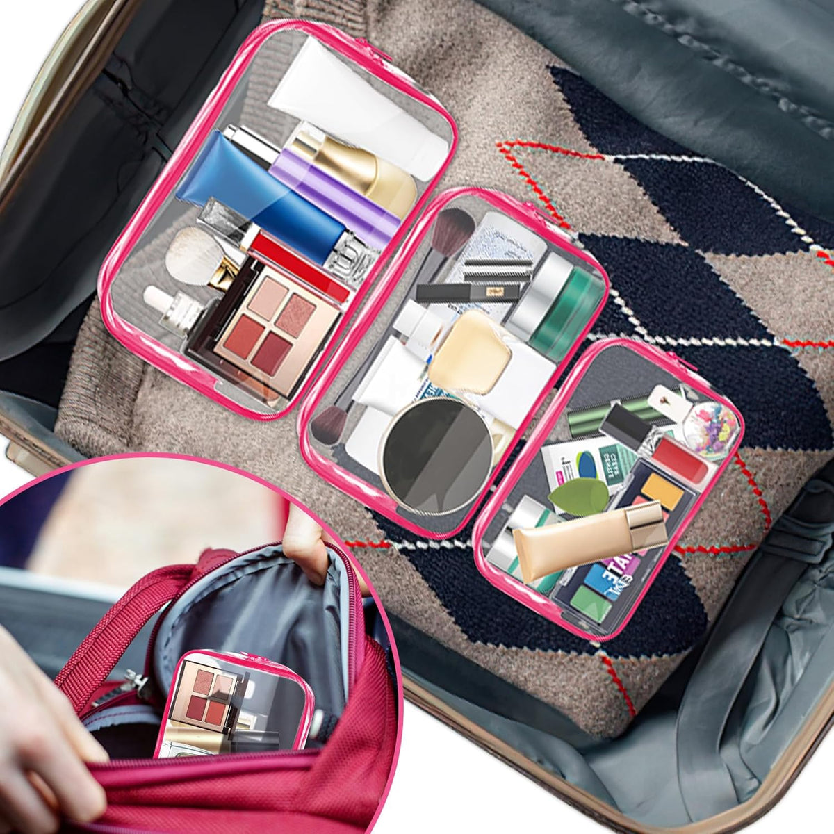 Clear Makeup Bag,Portable Travel Toiletry Bags with Zipper, TSA Approved Clear Organizer Bags, PVC Cosmetic Pouch for Airport Airline Compliant