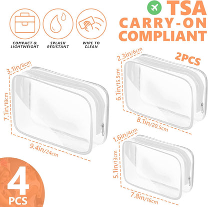 Clear Makeup Bag,Portable Travel Toiletry Bags with Zipper, TSA Approved Clear Organizer Bags, PVC Cosmetic Pouch for Airport Airline Compliant