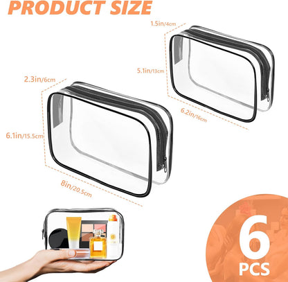 Clear Makeup Bag,Portable Travel Toiletry Bags with Zipper, TSA Approved Clear Organizer Bags, PVC Cosmetic Pouch for Airport Airline Compliant