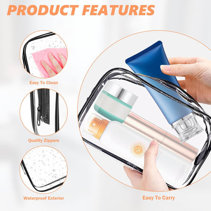 Clear Makeup Bag,Portable Travel Toiletry Bags with Zipper, TSA Approved Clear Organizer Bags, PVC Cosmetic Pouch for Airport Airline Compliant
