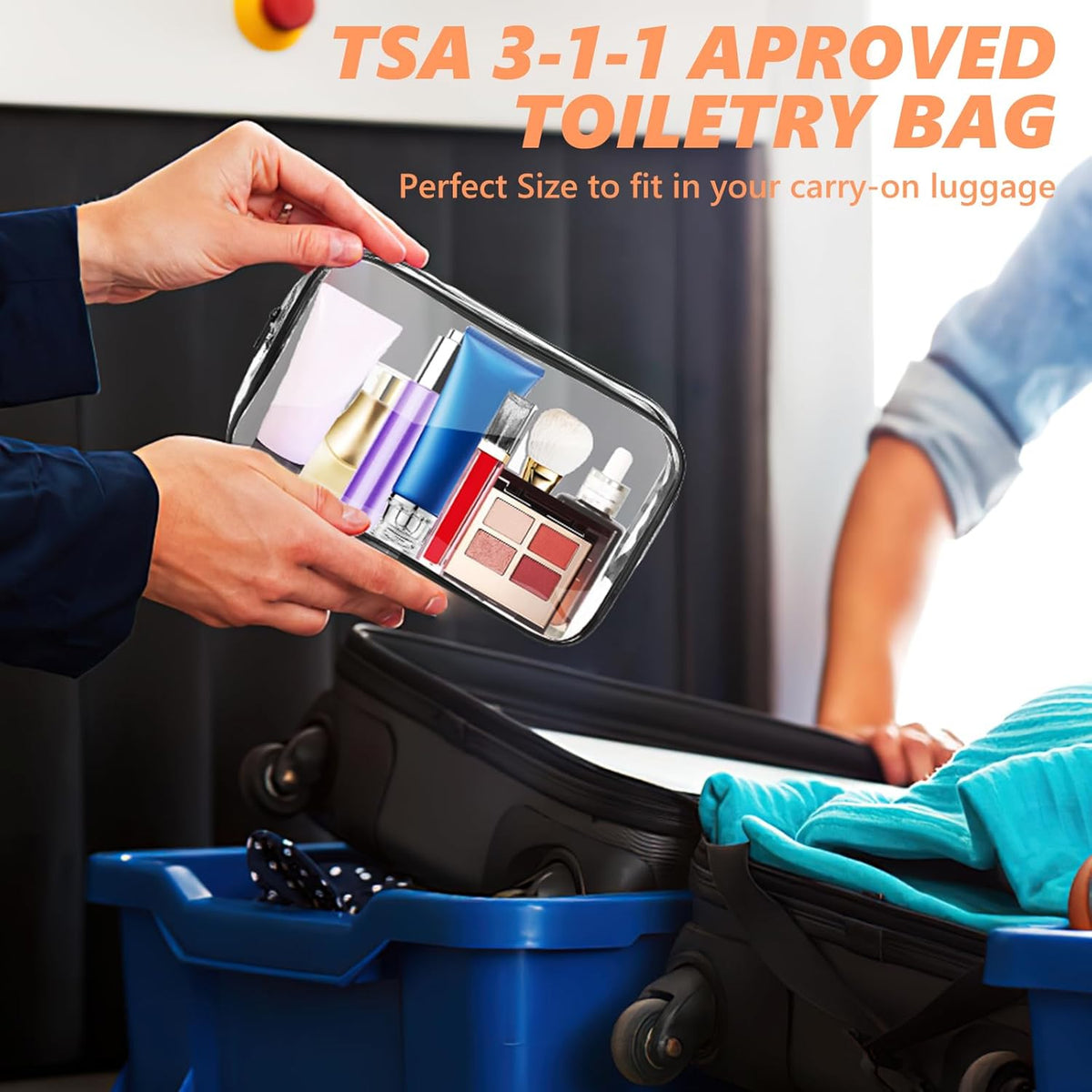 Clear Makeup Bag,Portable Travel Toiletry Bags with Zipper, TSA Approved Clear Organizer Bags, PVC Cosmetic Pouch for Airport Airline Compliant