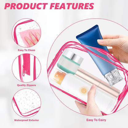 Clear Makeup Bag,Portable Travel Toiletry Bags with Zipper, TSA Approved Clear Organizer Bags, PVC Cosmetic Pouch for Airport Airline Compliant