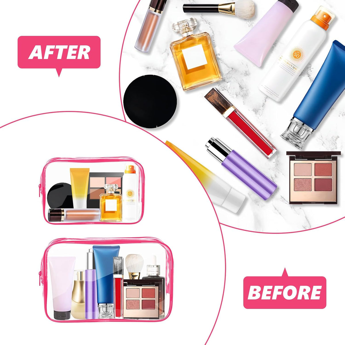 Clear Makeup Bag,Portable Travel Toiletry Bags with Zipper, TSA Approved Clear Organizer Bags, PVC Cosmetic Pouch for Airport Airline Compliant