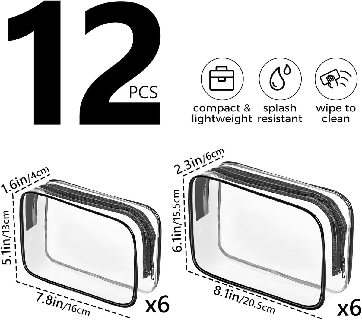 Clear Makeup Bag,Portable Travel Toiletry Bags with Zipper, TSA Approved Clear Organizer Bags, PVC Cosmetic Pouch for Airport Airline Compliant