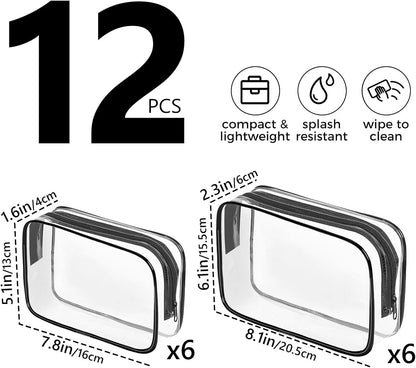 Clear Makeup Bag,Portable Travel Toiletry Bags with Zipper, TSA Approved Clear Organizer Bags, PVC Cosmetic Pouch for Airport Airline Compliant
