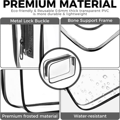 Clear Makeup Bag,Portable Travel Toiletry Bags with Zipper, TSA Approved Clear Organizer Bags, PVC Cosmetic Pouch for Airport Airline Compliant