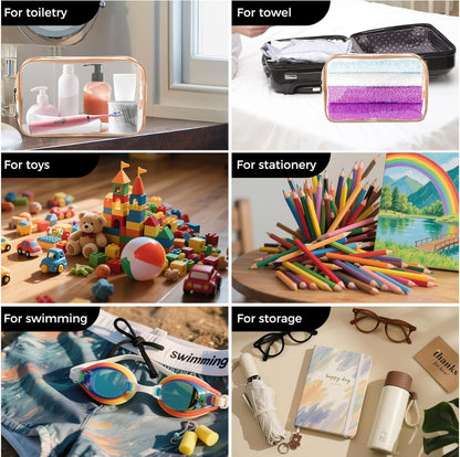 Clear Makeup Bag,Portable Travel Toiletry Bags with Zipper, TSA Approved Clear Organizer Bags, PVC Cosmetic Pouch for Airport Airline Compliant