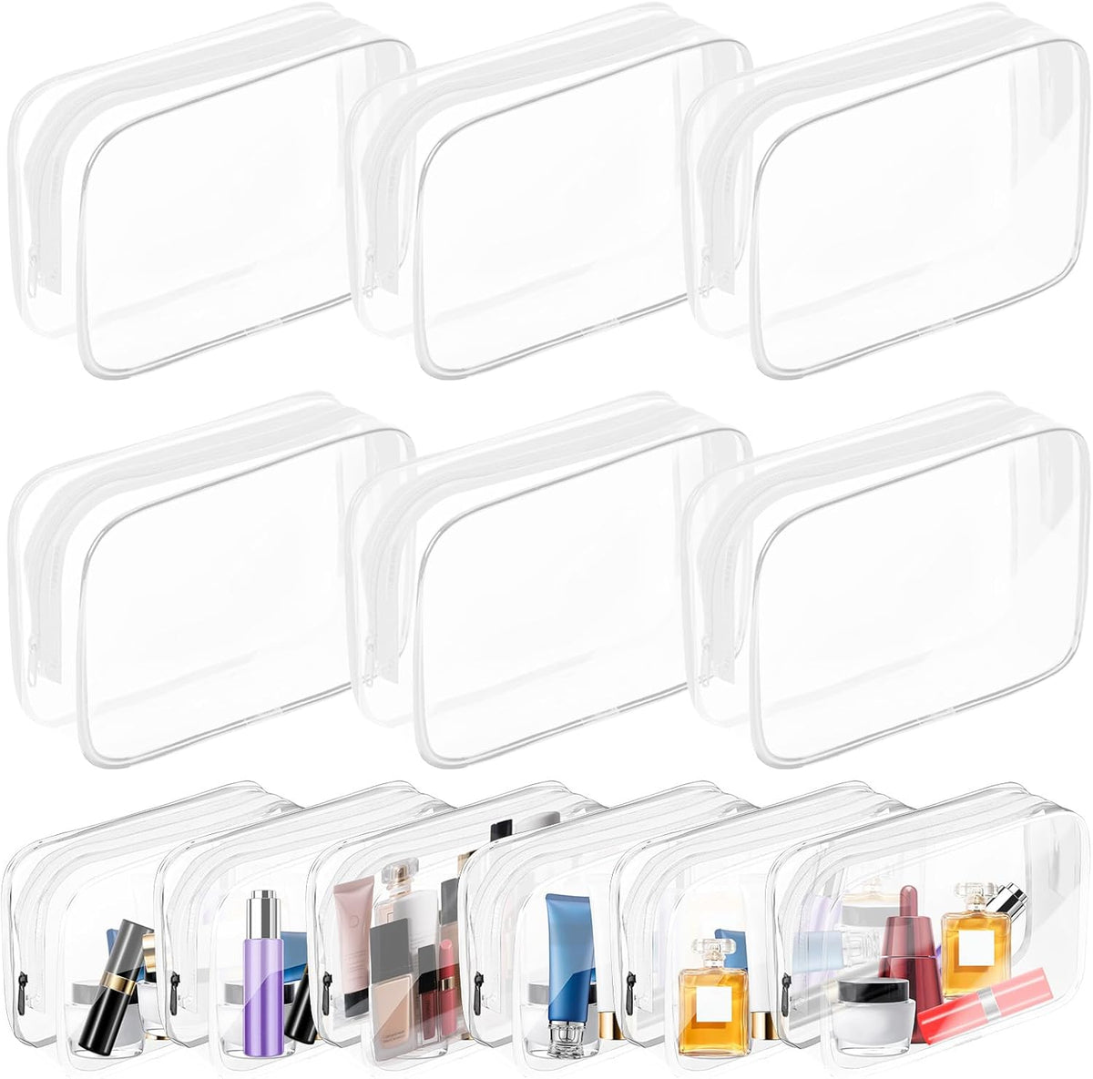Clear Makeup Bag,Portable Travel Toiletry Bags with Zipper, TSA Approved Clear Organizer Bags, PVC Cosmetic Pouch for Airport Airline Compliant