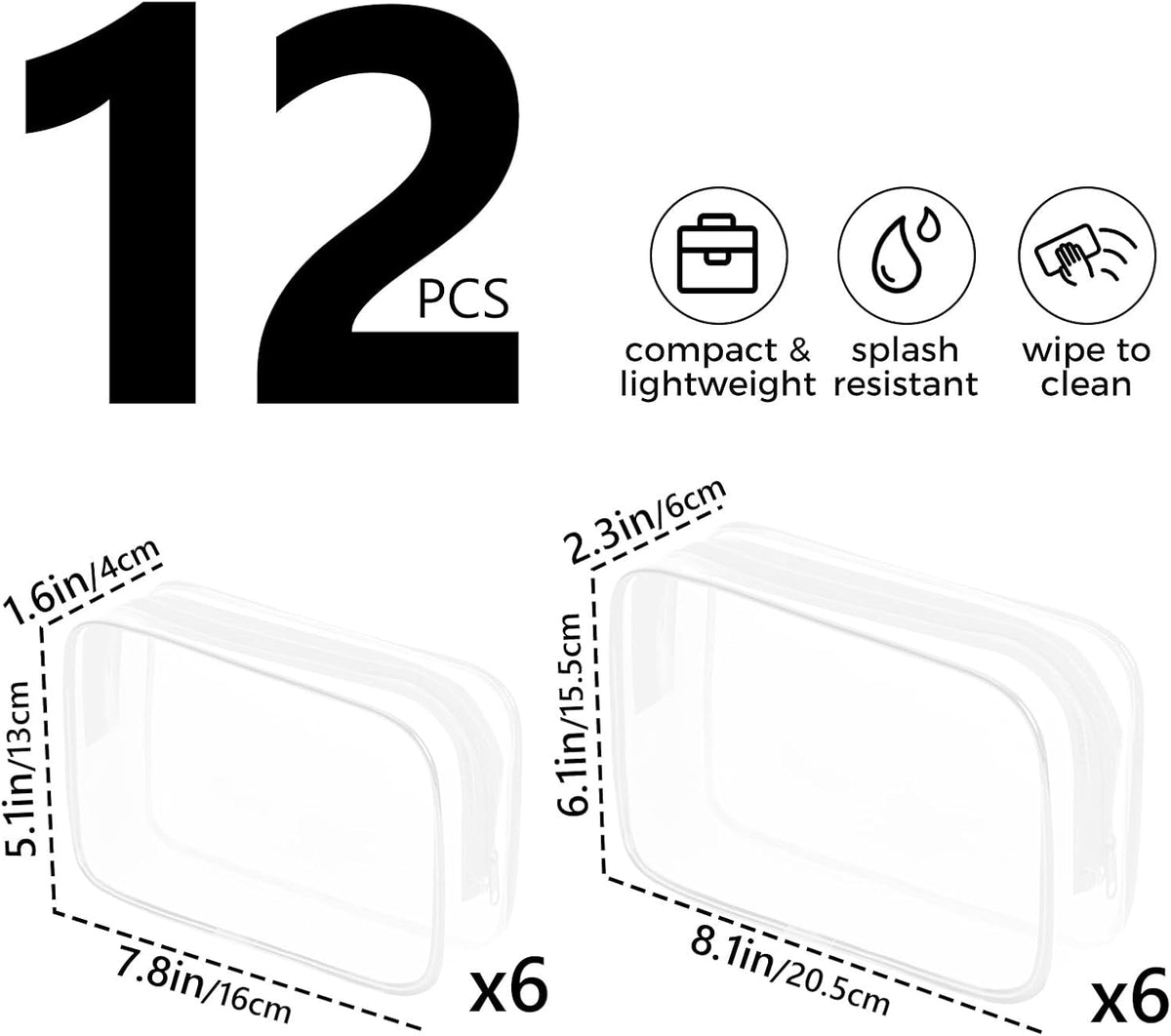 Clear Makeup Bag,Portable Travel Toiletry Bags with Zipper, TSA Approved Clear Organizer Bags, PVC Cosmetic Pouch for Airport Airline Compliant