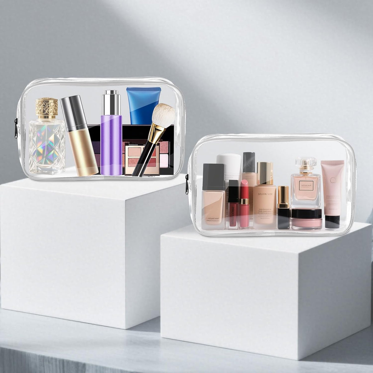Clear Makeup Bag,Portable Travel Toiletry Bags with Zipper, TSA Approved Clear Organizer Bags, PVC Cosmetic Pouch for Airport Airline Compliant