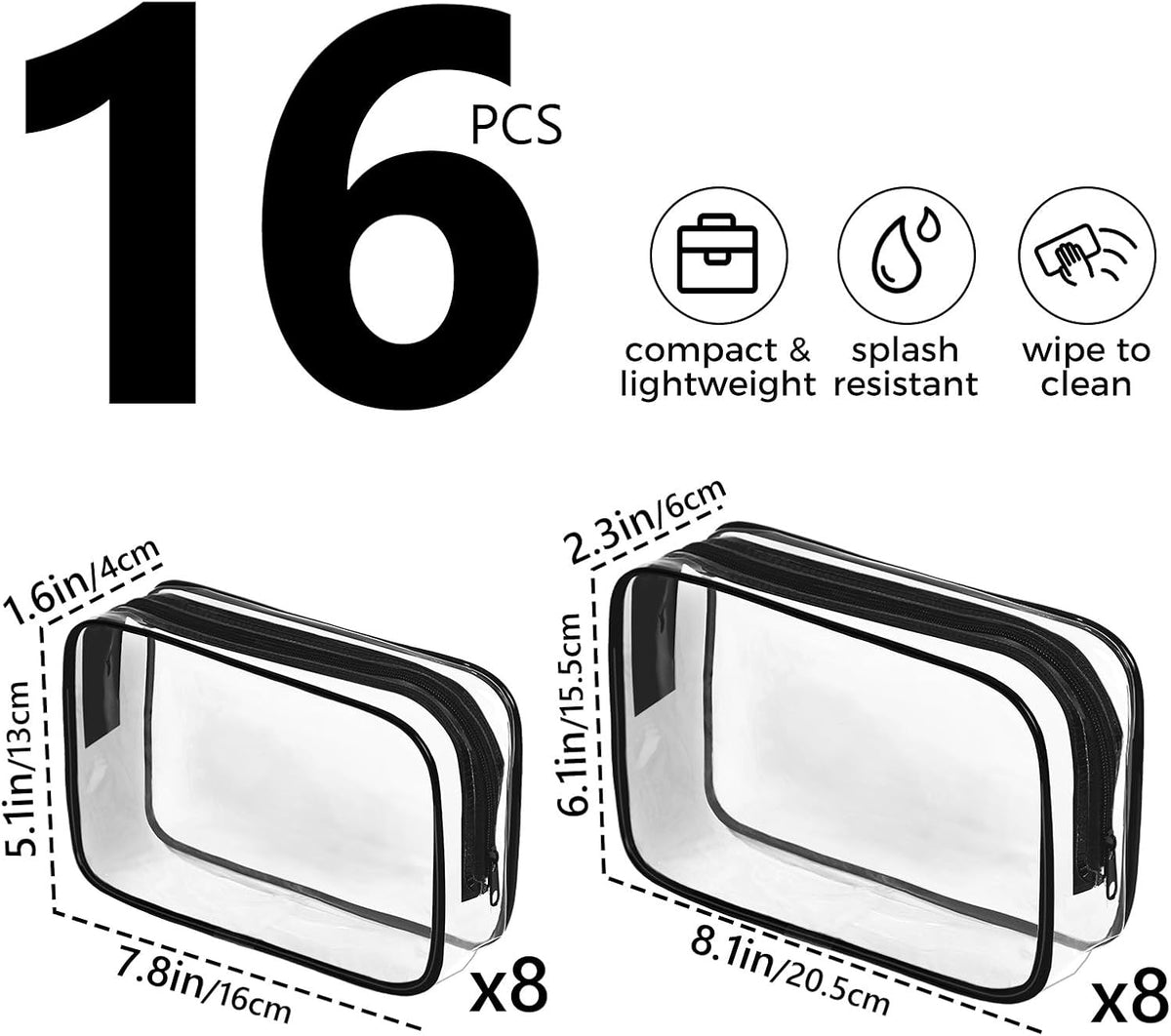 Clear Makeup Bag,Portable Travel Toiletry Bags with Zipper, TSA Approved Clear Organizer Bags, PVC Cosmetic Pouch for Airport Airline Compliant