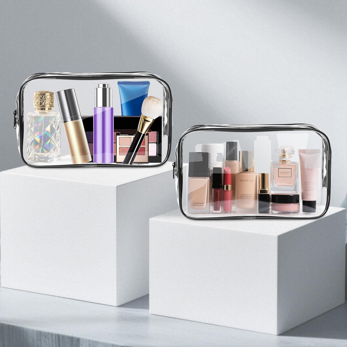 Clear Makeup Bag,Portable Travel Toiletry Bags with Zipper, TSA Approved Clear Organizer Bags, PVC Cosmetic Pouch for Airport Airline Compliant