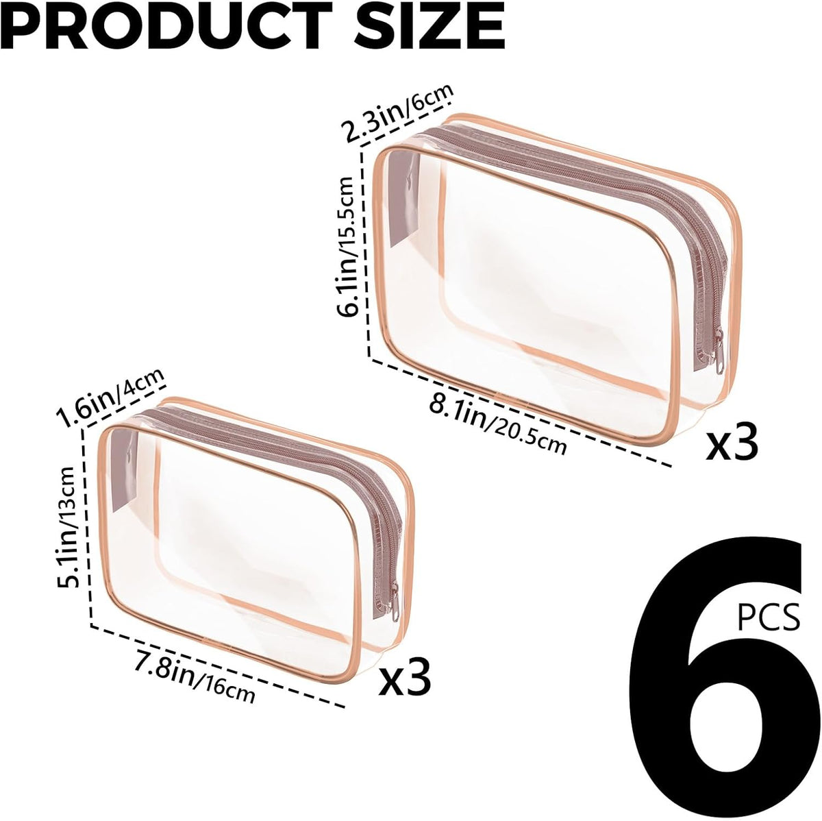 Clear Makeup Bag,Portable Travel Toiletry Bags with Zipper, TSA Approved Clear Organizer Bags, PVC Cosmetic Pouch for Airport Airline Compliant